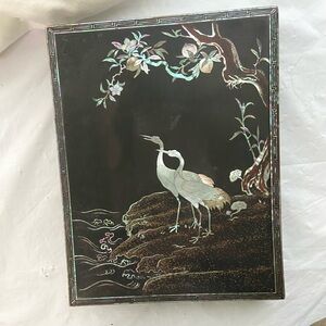 Elegant Black Lacquered Wall Keepsake Jewelry Box with Mother of Pearl Inlay